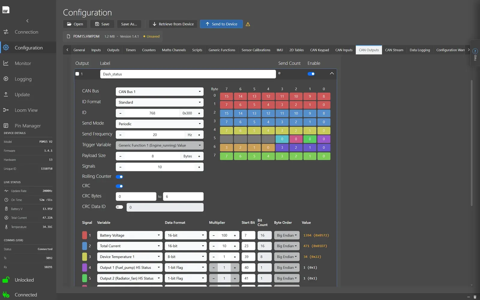 Pro PDM Configurator: CAN bus outputs