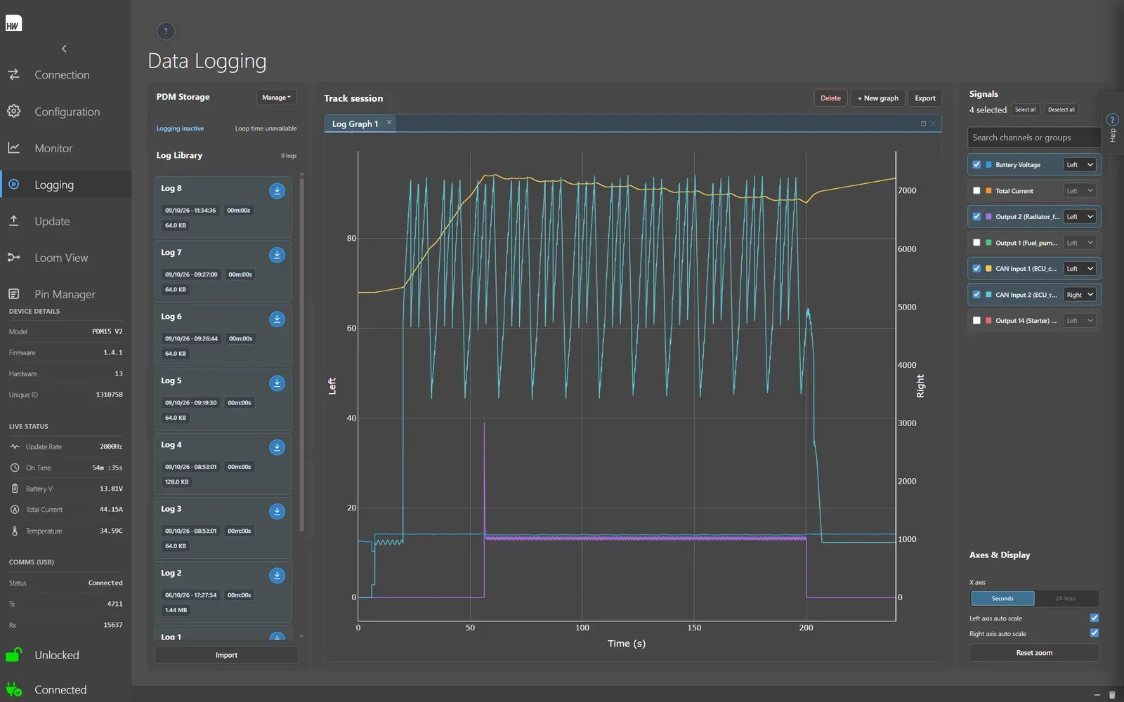Pro PDM Configurator: Data logging
