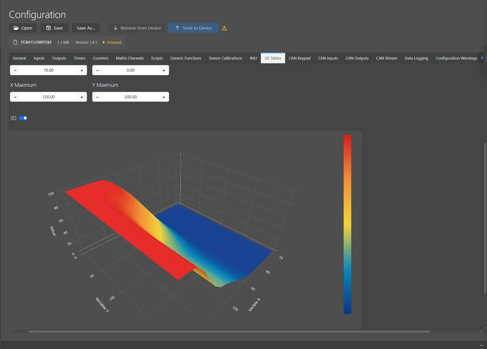 2D table 3D view in the PDM configuration software