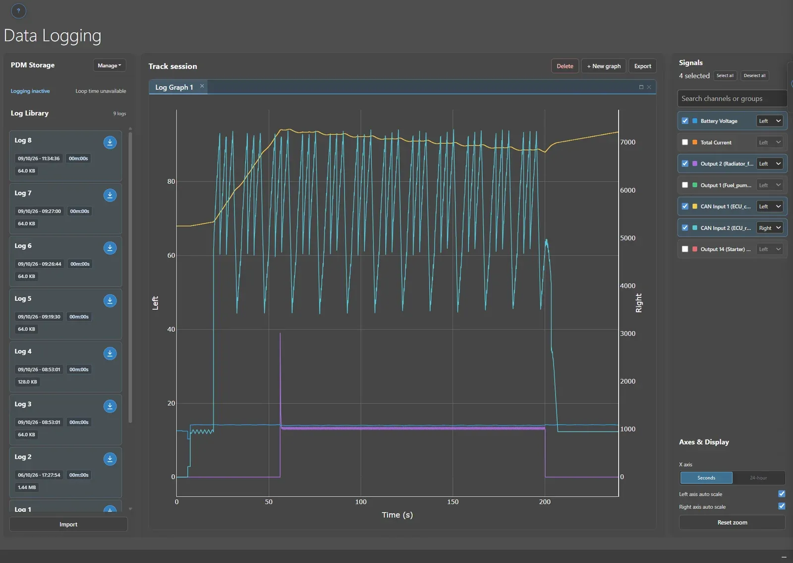 Data Logging in the PDM configuration software