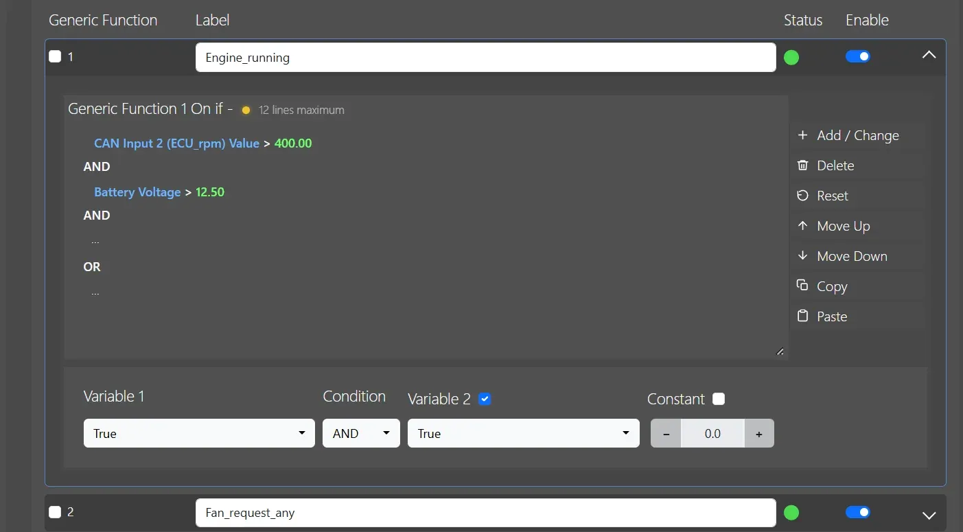 Functions in the PDM configuration software
