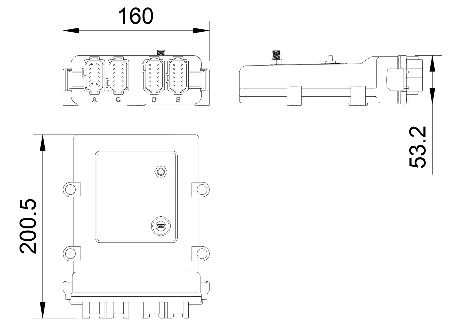 Dimension drawing, in millimetres