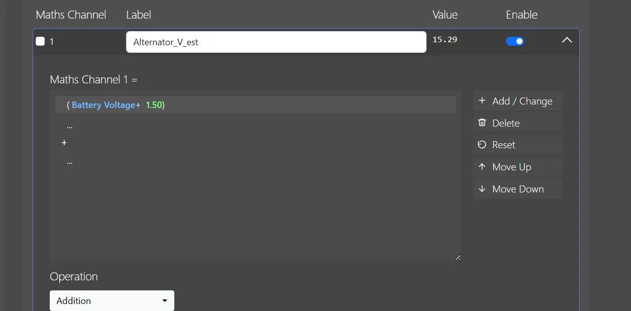 Maths Channels in the PDM configuration software