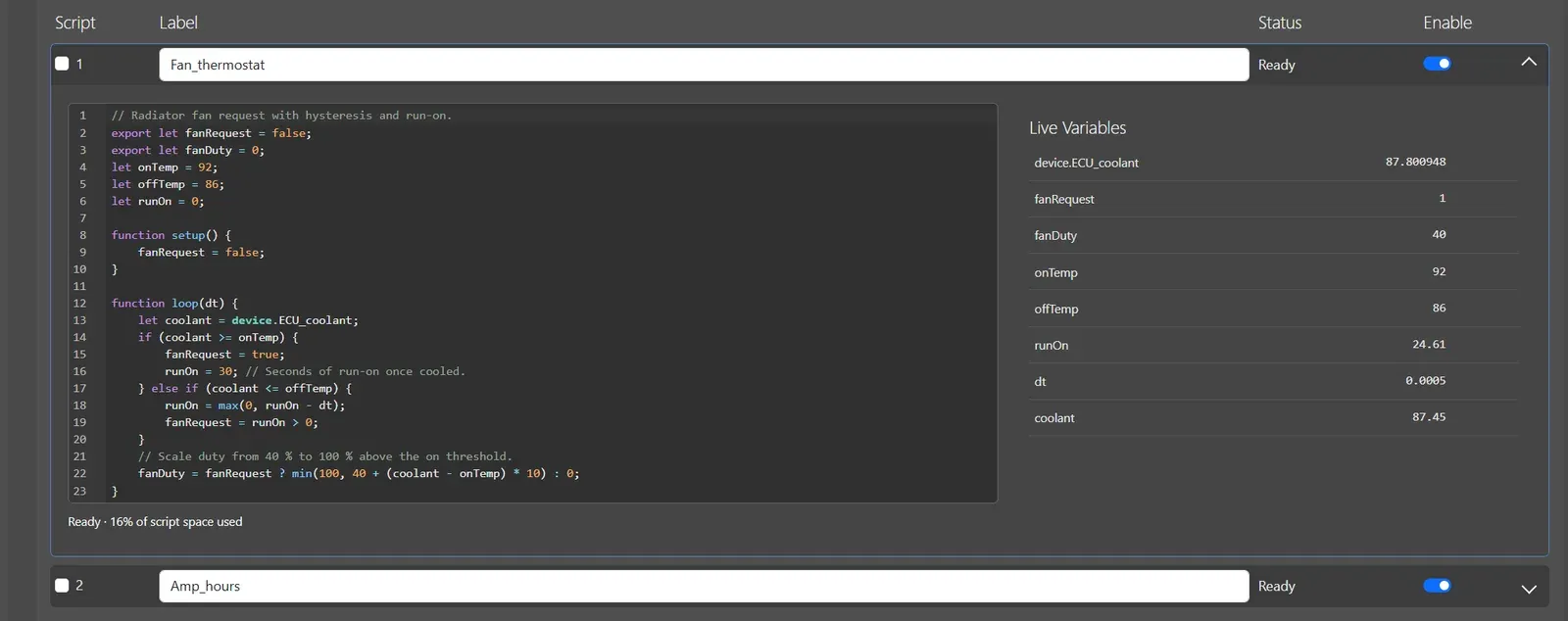 Scripting in the PDM configuration software