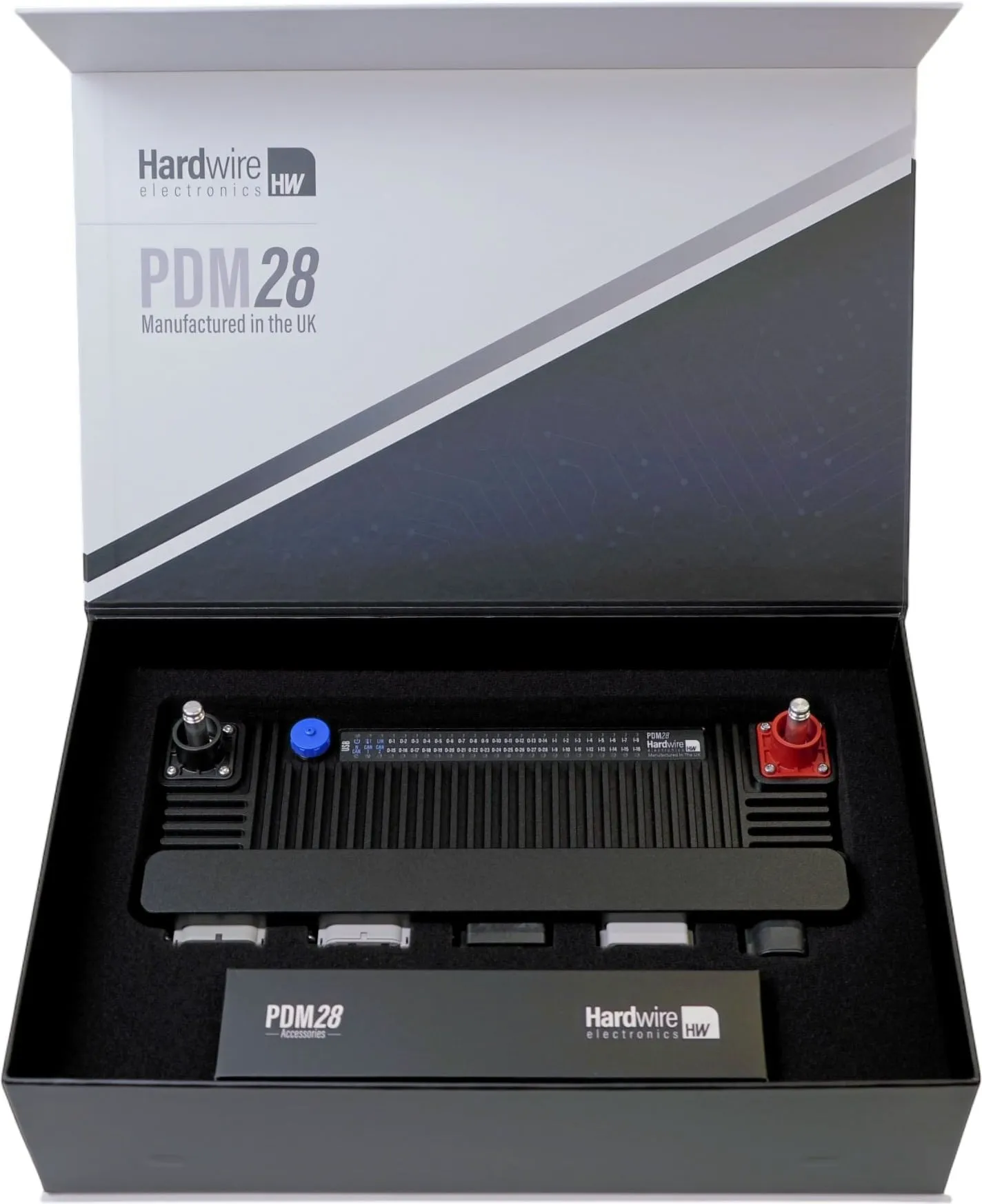 PDM28 in its presentation box, with the capped USB socket