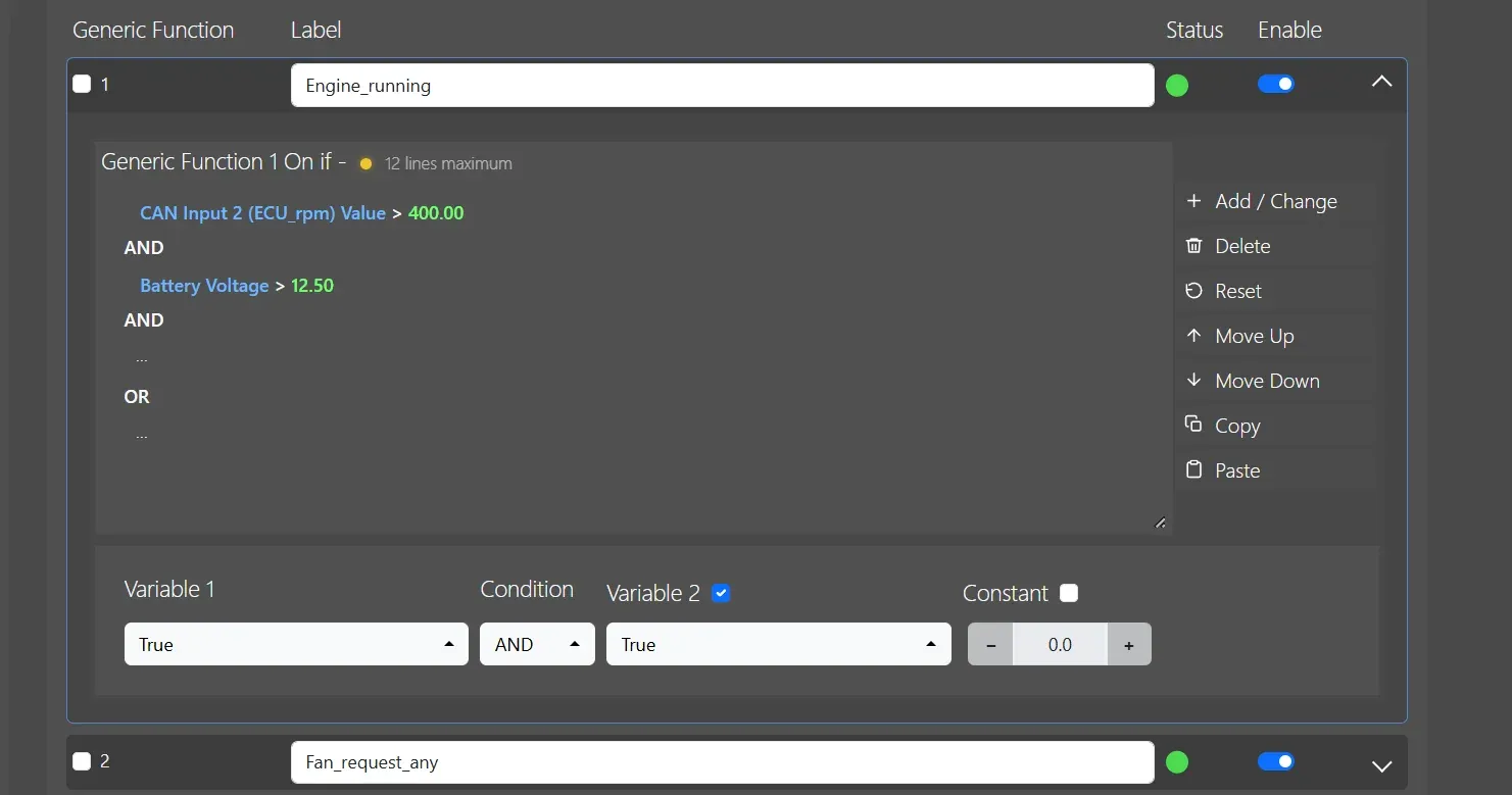 Functions in the PDM configuration software