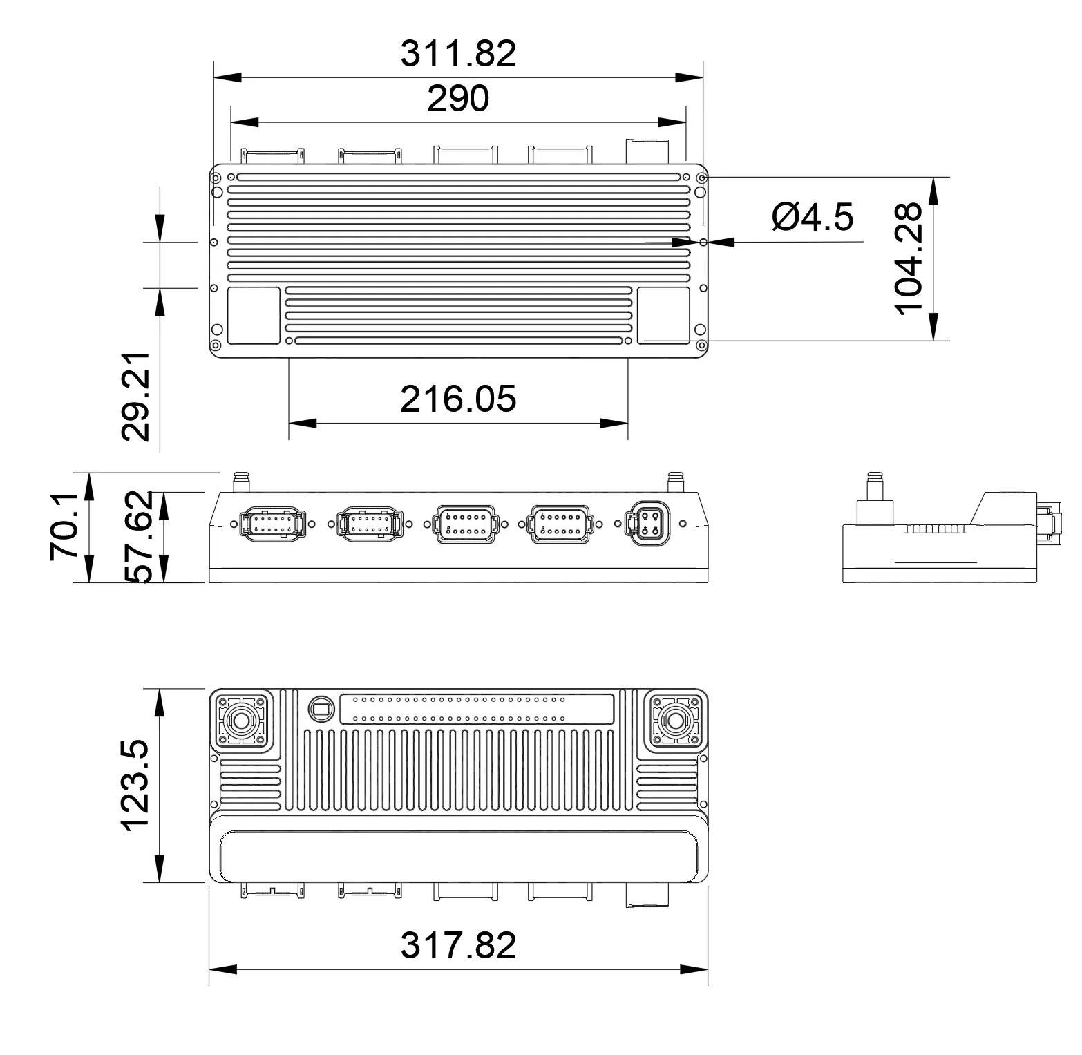 Dimension drawing, in millimetres