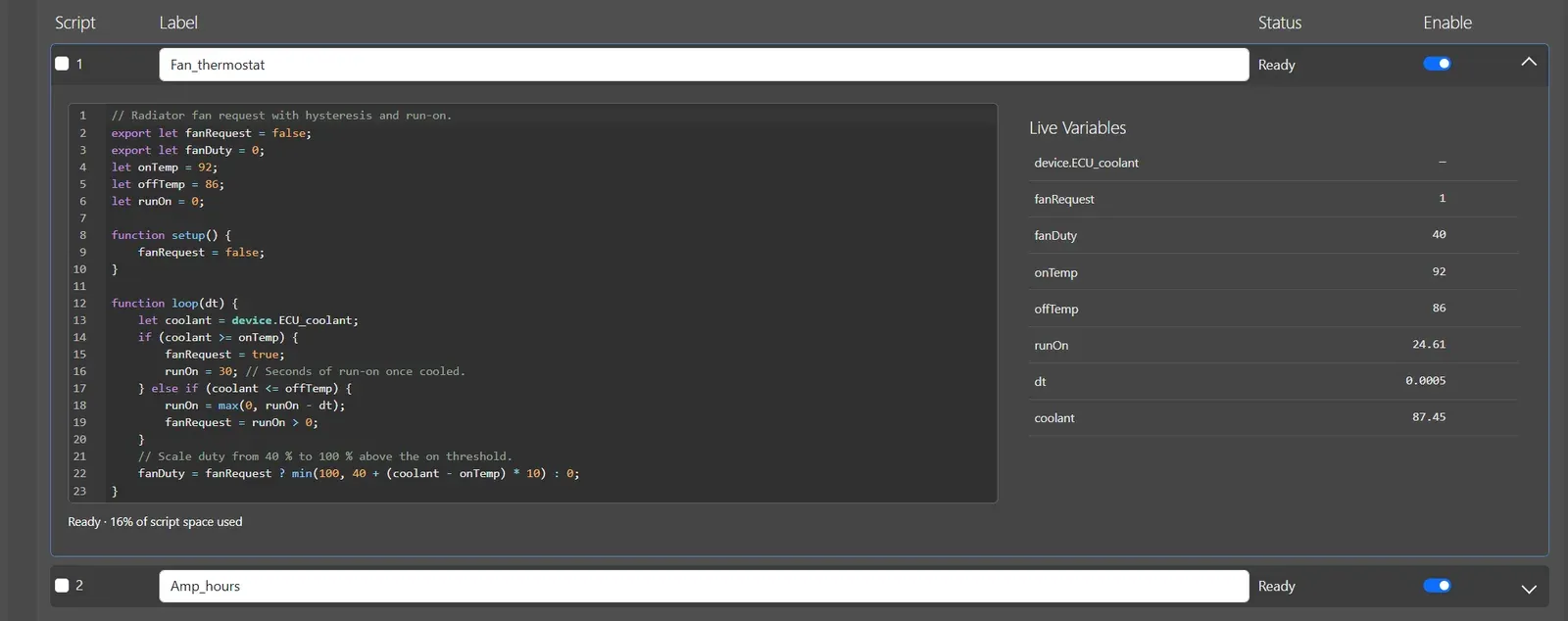 Scripting in the PDM configuration software